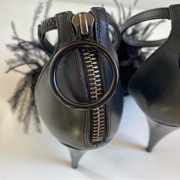 GIVENCHY Runaway Black Feathers Ankle Straps Heel sandals SZ 6/36 - Picture 10 of 13